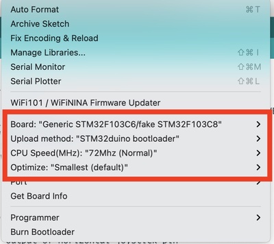 Configuration de la carte STM32 de l'Arduino IDE