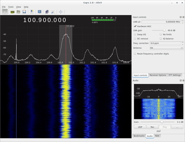 Interface principale de Gqrx