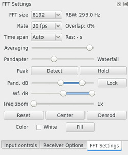 Gqrx, onglet "FFT Settings"