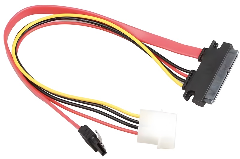 Câble SATA avec un connecteur molex et une prise SATA à visser