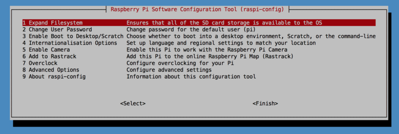 Accueil de raspi-config