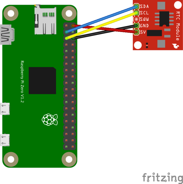 Shéma de branchement RTC DS1307 sur un Raspberry Pi Zero